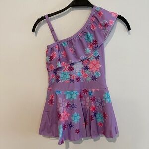 NWT Kids One-Shoulder Floral Swim One-Piece - Purple Size 140